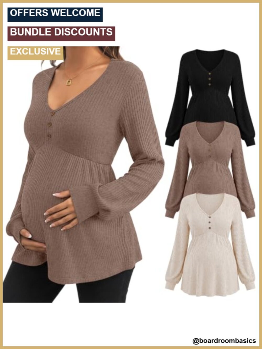 3 Pack Maternity Long Sleeve Tunic Tops Ribbed V Neck Pregnancy Shirts